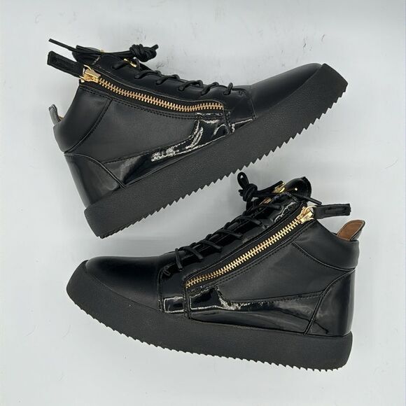 Giuseppe Zanotti Metal Signature Logo Black Leather High Top Sneaker Kriss 38/ 8 - Picture 9 of 14
